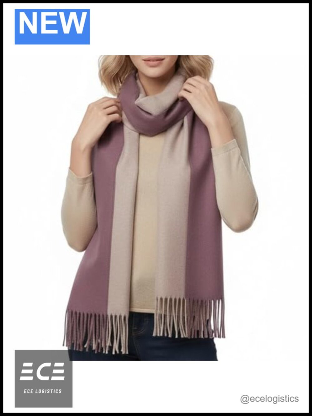 Wool Blend Oversized Scarf Shawl Wrap Tassels Double Sided Gift Box